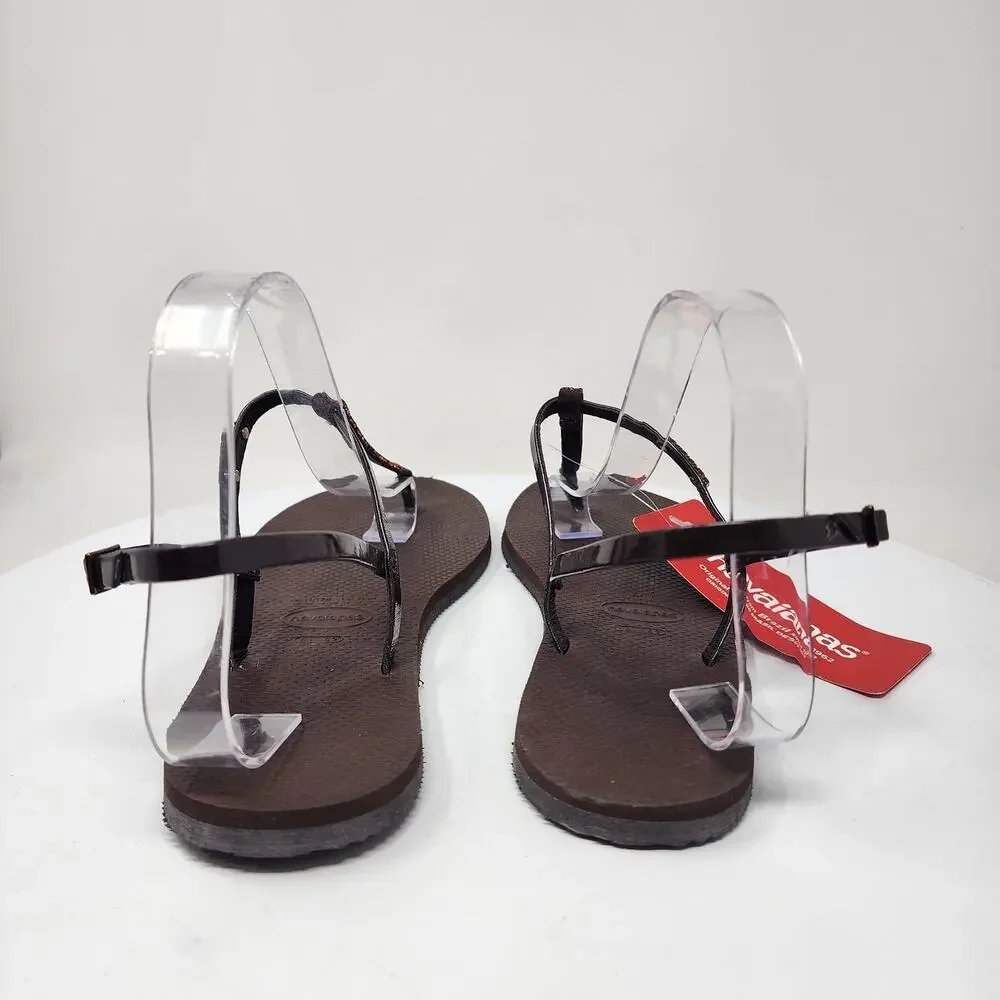 Havaianas You Riviera Crystal Sandals Women 11/12 Dark Brown T-Strap NWT